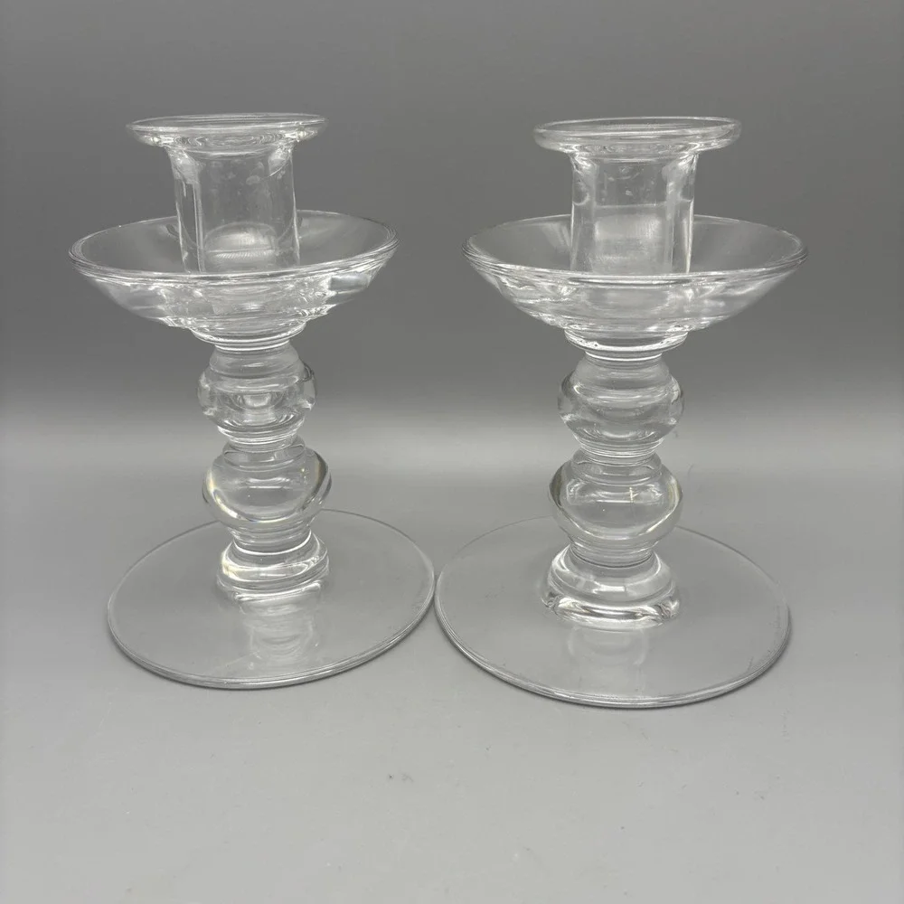 Val‎ St Lambert (2) Crystal Candlestick Holders Signed 7